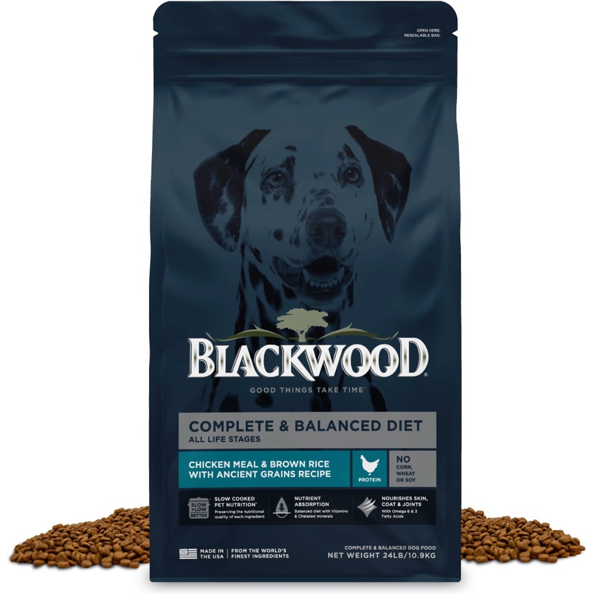 Blackwood Complete & Balanced Diet Chicken Meal & Brown Rice with Ancient Grains Slow Cooked Dry Dog Food, 24-lb bag