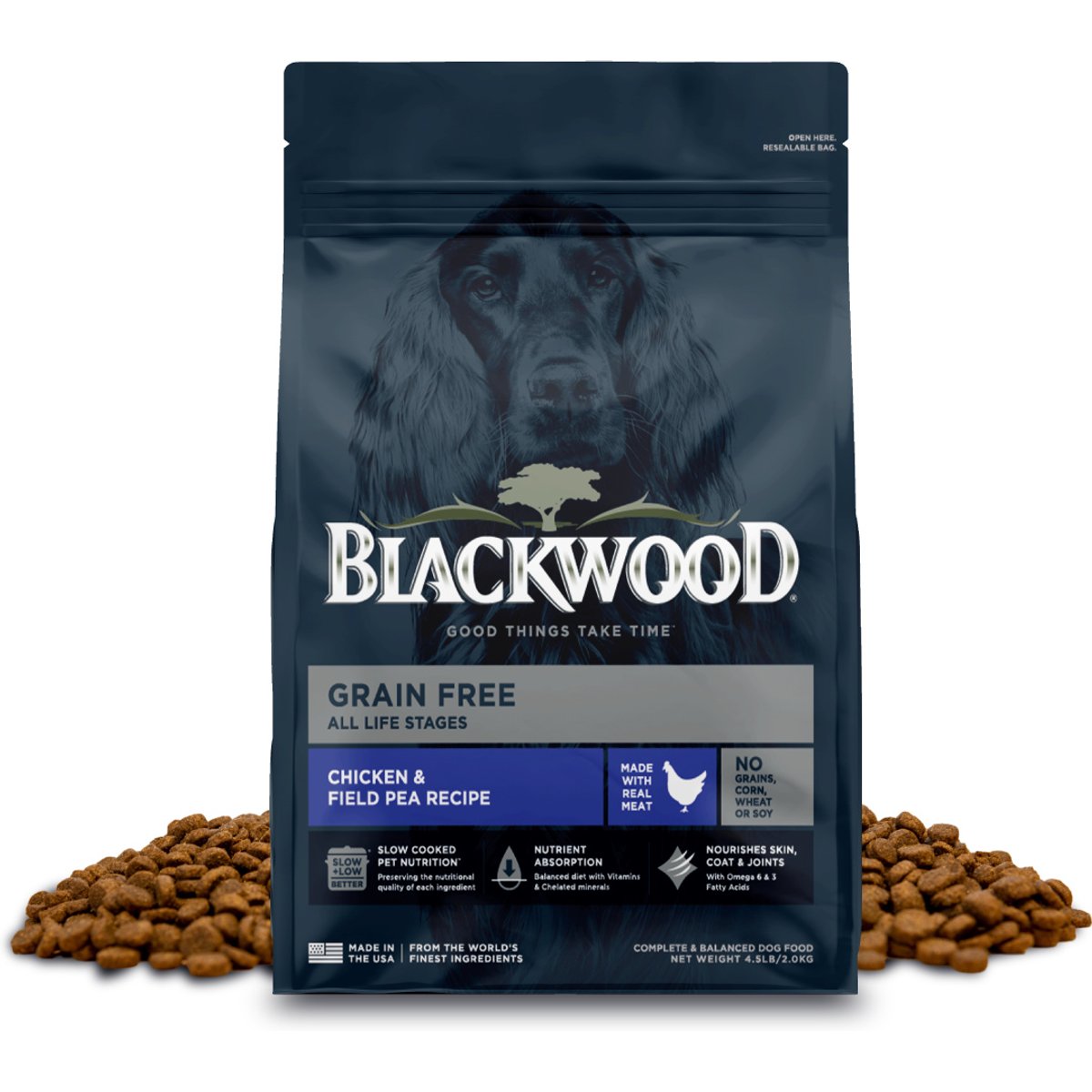 Blackwood Grain-Free Chicken & Field Pea Slow Cooked Dry Dog Food, 4.5-lb bag