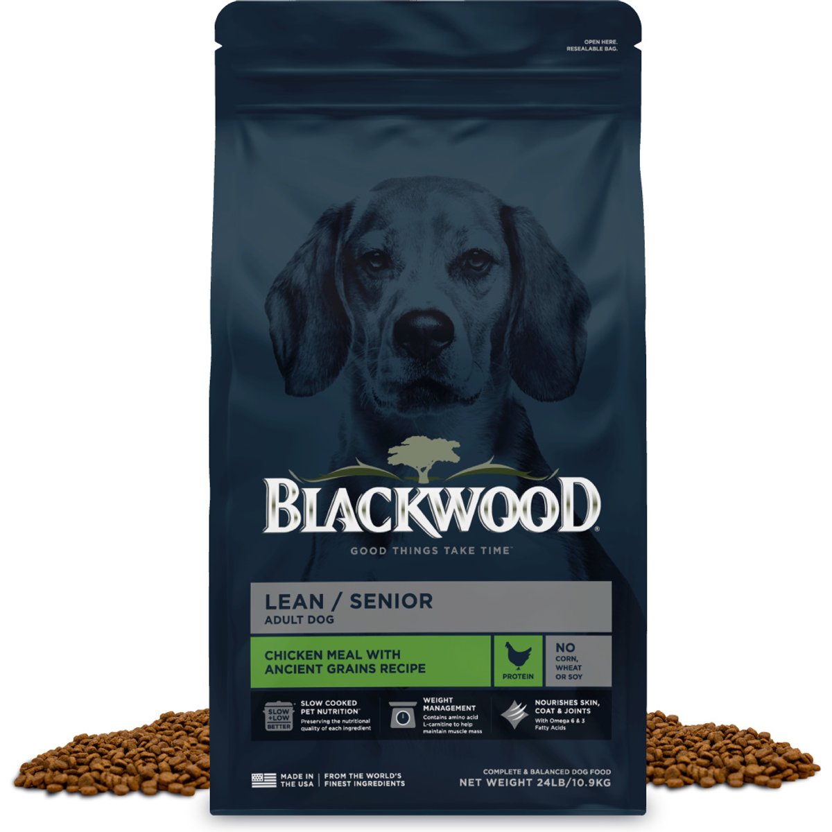Blackwood Lean & Senior Chicken Meal with Ancient Grains Slow Cooked Adult Dry Dog Food, 24-lb bag