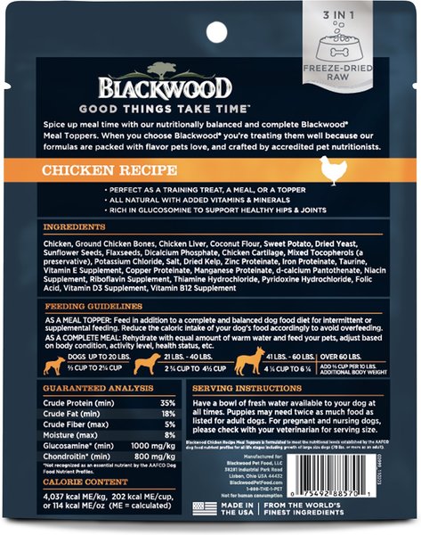 Blackwood Meal Toppers Chicken Recipe High-Protein Freeze-Dried Dog Food Topper, 8-oz bag