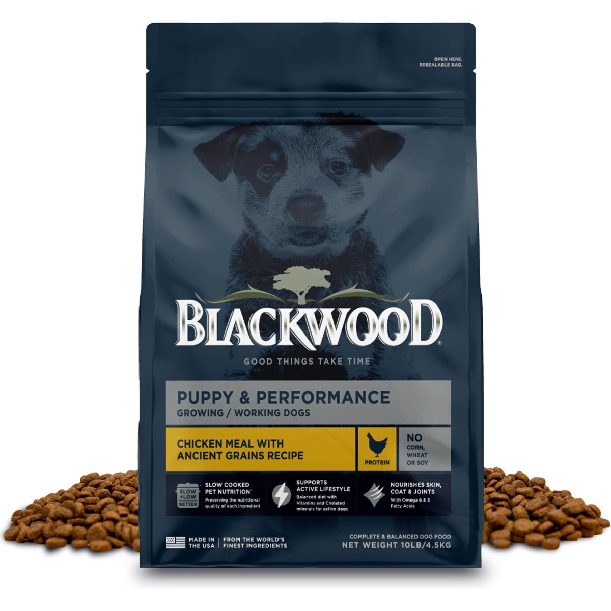 Blackwood Puppy & Performance for Growing & Working Dogs Chicken Meal with Ancient Grains Slow Cooked Dry Dog Food, 10-lb bag