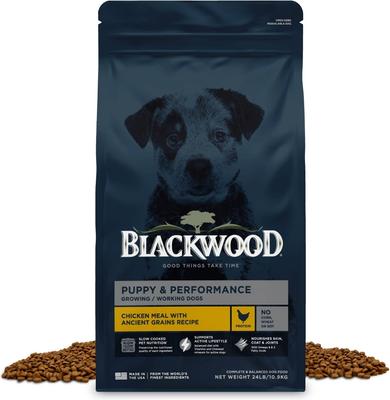 Show full view: Blackwood Puppy Performance, Growing & Working Chicken Meal with Ancient Grain Recipe Dry Dog Food, 24-lb bag slide 1 of 11