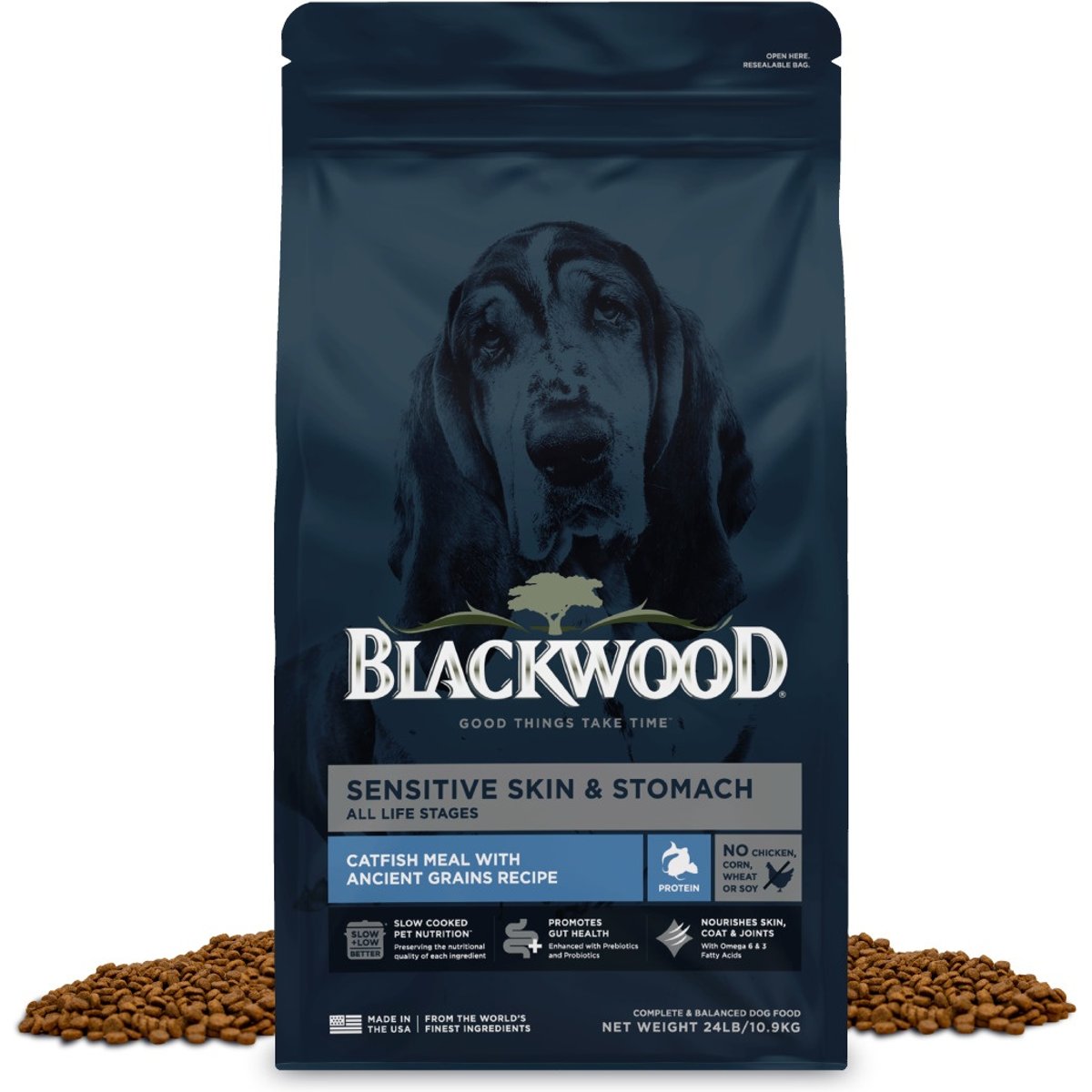 Blackwood Sensitive Skin & Stomach Catfish Meal with Ancient Grains Slow Cooked Dry Dog Food, 24-lb bag