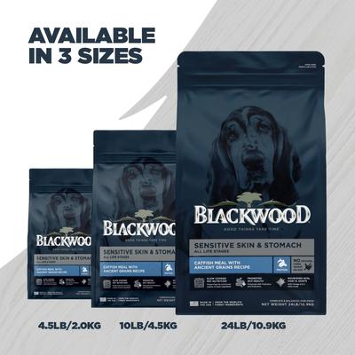 Show full view: Blackwood Sensitive Skin & Stomach Adult Catfish Meal with Ancient Grains Recipe Dry Dog Food, 4.5-lb bag slide 9 of 11