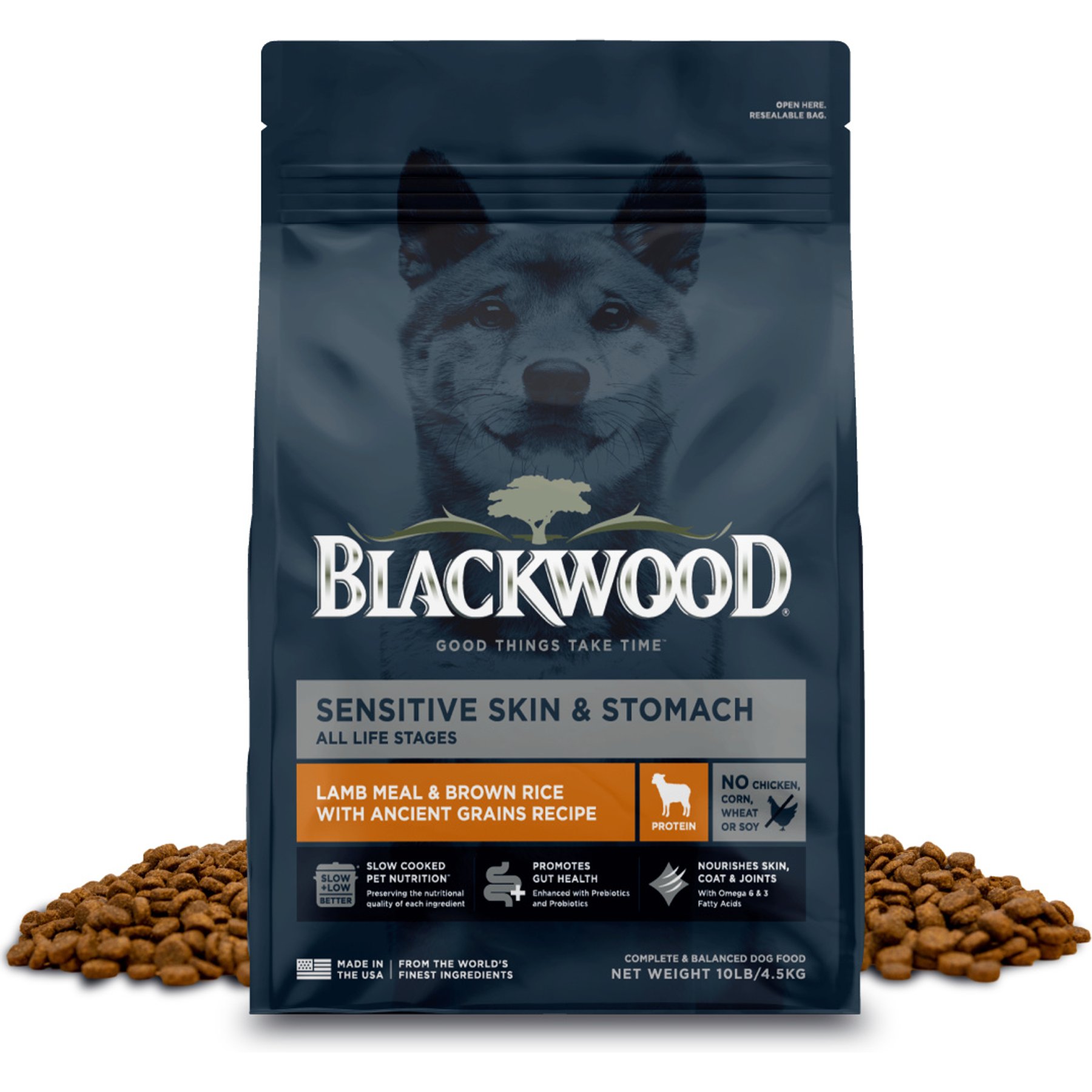 Blackwood Sensitive Skin & Stomach Lamb Meal & Brown Rice with Ancient Grains Slow Cooked Dry Dog Food, 10-lb bag