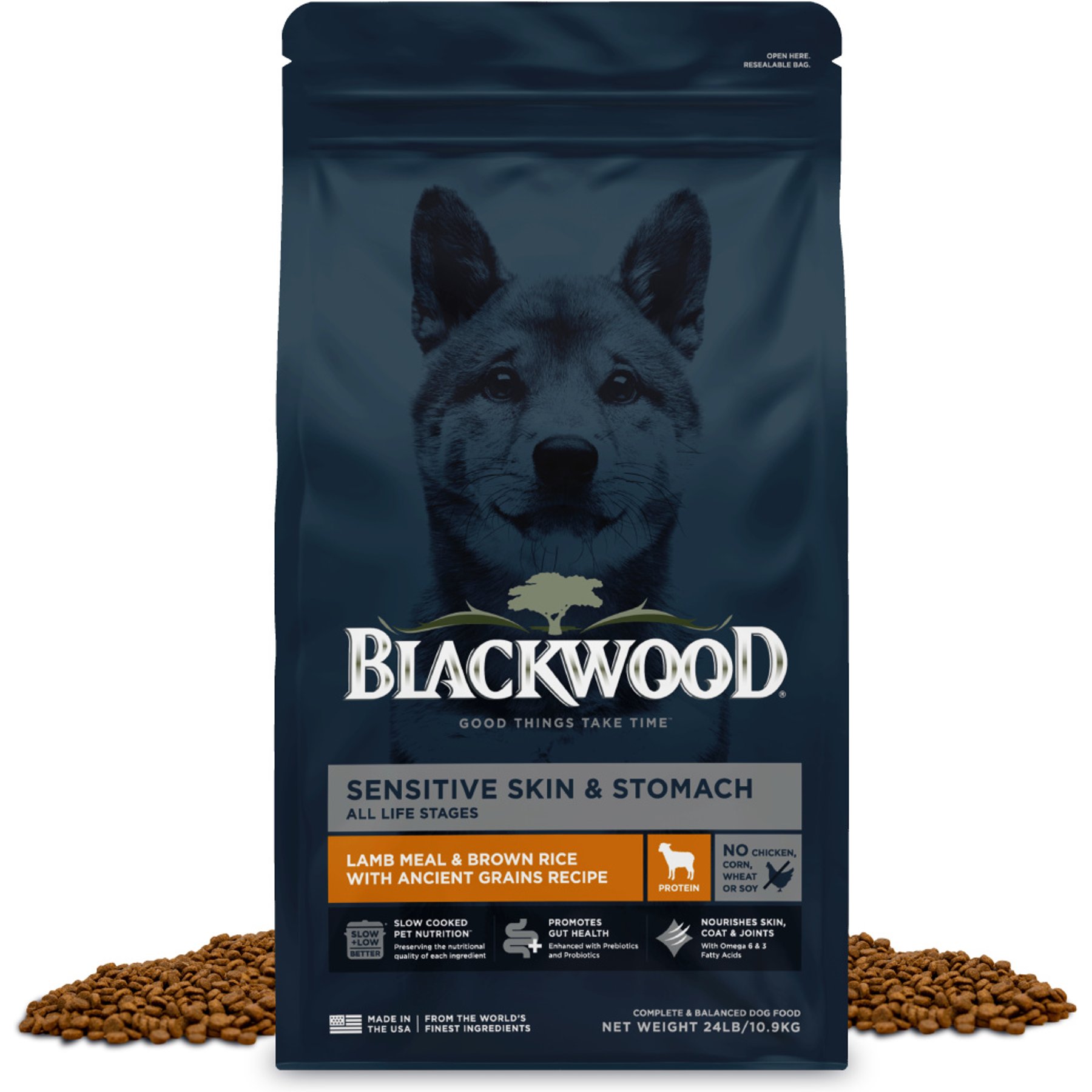 Blackwood Sensitive Skin & Stomach Lamb Meal & Brown Rice with Ancient Grains Slow Cooked Dry Dog Food, 24-lb bag