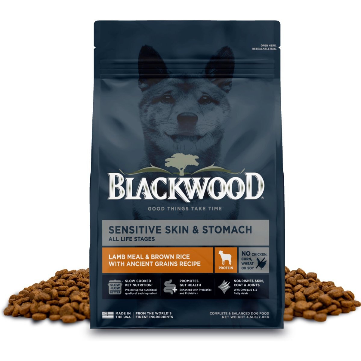 Blackwood Sensitive Skin & Stomach Lamb Meal & Brown Rice with Ancient Grains Slow Cooked Dry Dog Food, 4.5-lb bag