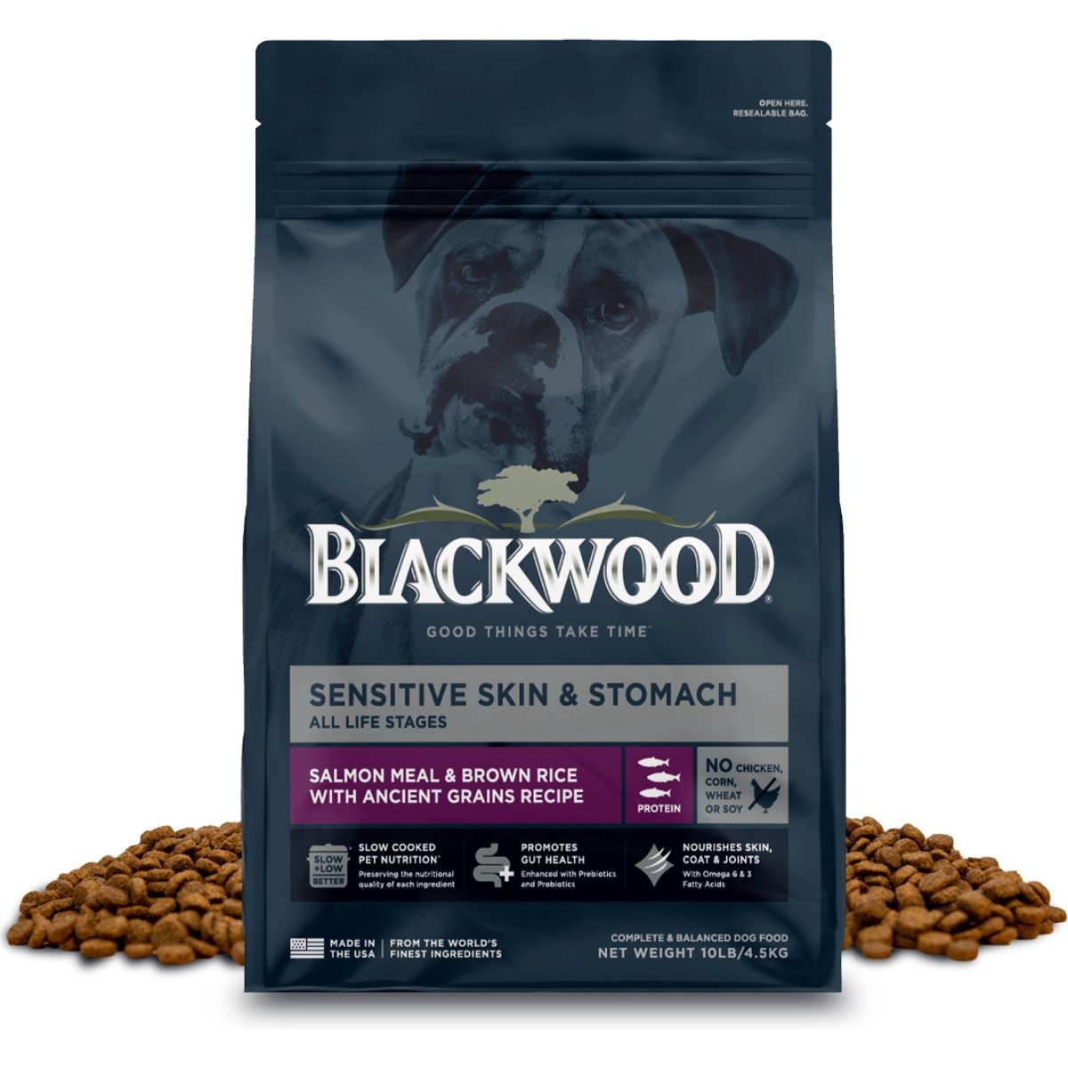 Blackwood Sensitive Skin & Stomach Salmon Meal & Brown Rice with Ancient Grains Slow Cooked Dry Dog Food, 10-lb bag