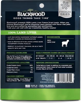 Show full view: Blackwood Single Ingredient 100% Lamb Liver Grain-Free Adult Freeze-Dried Dog Treats, 3-oz bag slide 3 of 7