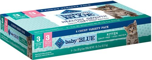 Show full view: Blue Buffalo Baby BLUE Healthy Growth Formula Grain-Free High Protein, Natural Kitten Dry Cat Food, Chicken & Pea Recipe 2-lb + Pate Wet Food Variety Pack, Chicken, Salmon slide 2 of 10