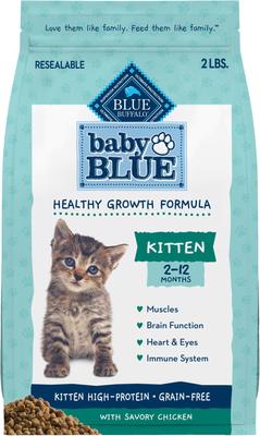 Show full view: Blue Buffalo Baby BLUE Healthy Growth Formula Grain-Free High Protein, Natural Kitten Dry Cat Food, Chicken & Pea Recipe 2-lb + Pate Wet Food Variety Pack, Chicken, Salmon slide 6 of 10