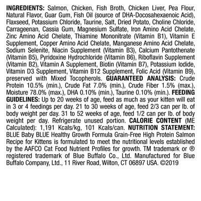 Show full view: Blue Buffalo Baby BLUE Healthy Growth Formula Grain-Free High Protein, Natural Kitten Pate Wet Cat Food, Chicken Recipe + Pate Wet Food, Salmon Recipe slide 3 of 10