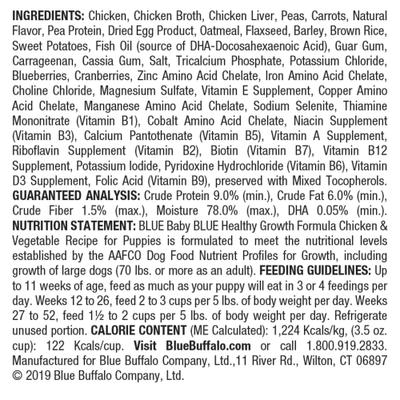 Show full view: Blue Buffalo Baby Blue Healthy Growth Formula Natural Chicken & Vegetable Recipe Puppy Wet Food, 3.5-oz cups, case of 12 slide 3 of 10