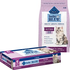 Blue Buffalo Baby BLUE Healthy Growth Formula Natural Kitten Dry Cat Food, Chicken & Brown Rice Recipe 2-lb + Pate Wet Food Multi-Pack, Chicken Recipe