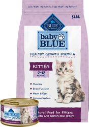 Blue Buffalo Baby BLUE Healthy Growth Formula Natural Kitten Dry Cat Food, Chicken & Brown Rice Recipe 5-lb + Pate Wet Food, Chicken Recipe