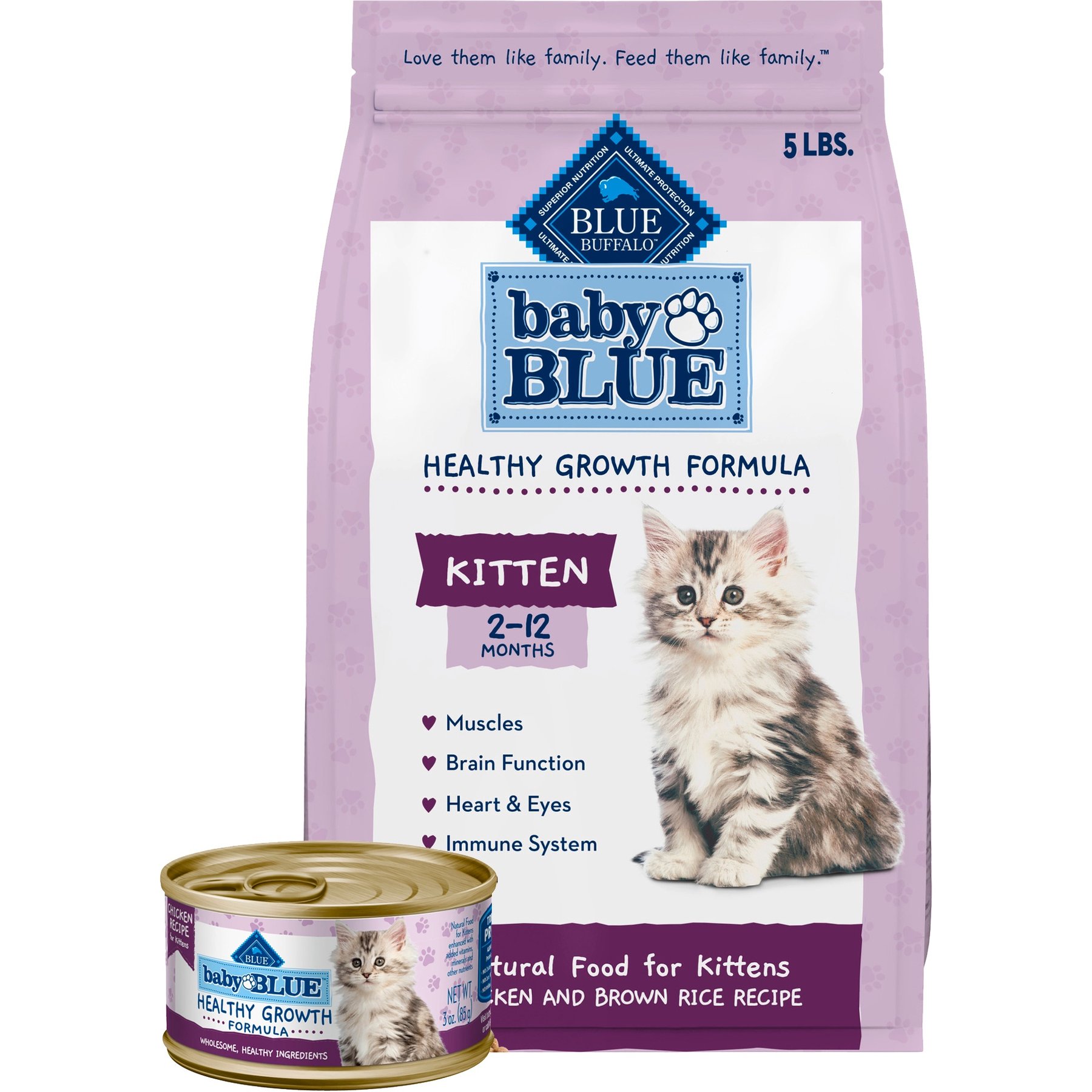 Blue Buffalo Baby BLUE Healthy Growth Formula Natural Kitten Dry Cat Food, Chicken & Brown Rice Recipe 5-lb + Pate Wet Food, Chicken Recipe