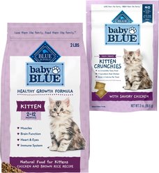 Blue Buffalo Baby BLUE Healthy Growth Formula Natural Kitten Dry Cat Food, Chicken & Brown Rice Recipe + Kitten Crunchies Natural Kitten Treats, Savory Chicken