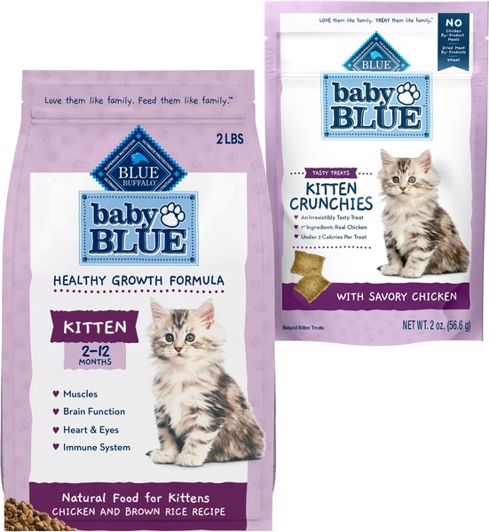 Show full view: Blue Buffalo Baby BLUE Healthy Growth Formula Natural Kitten Dry Cat Food, Chicken & Brown Rice Recipe + Kitten Crunchies Natural Kitten Treats, Savory Chicken slide 1 of 10