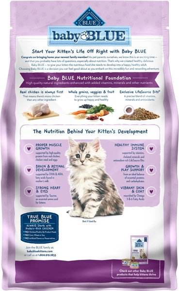 Show full view: Blue Buffalo Baby BLUE Healthy Growth Formula Natural Kitten Dry Cat Food, Chicken & Brown Rice Recipe + Kitten Crunchies Natural Kitten Treats, Savory Chicken slide 3 of 10