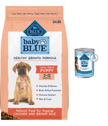Blue Buffalo Baby BLUE Healthy Growth Formula Natural Large Breed Puppy Dry Dog Food, Chicken & Brown Rice Recipe 24-lb + Wet Food, Chicken & Vegetable Recipe