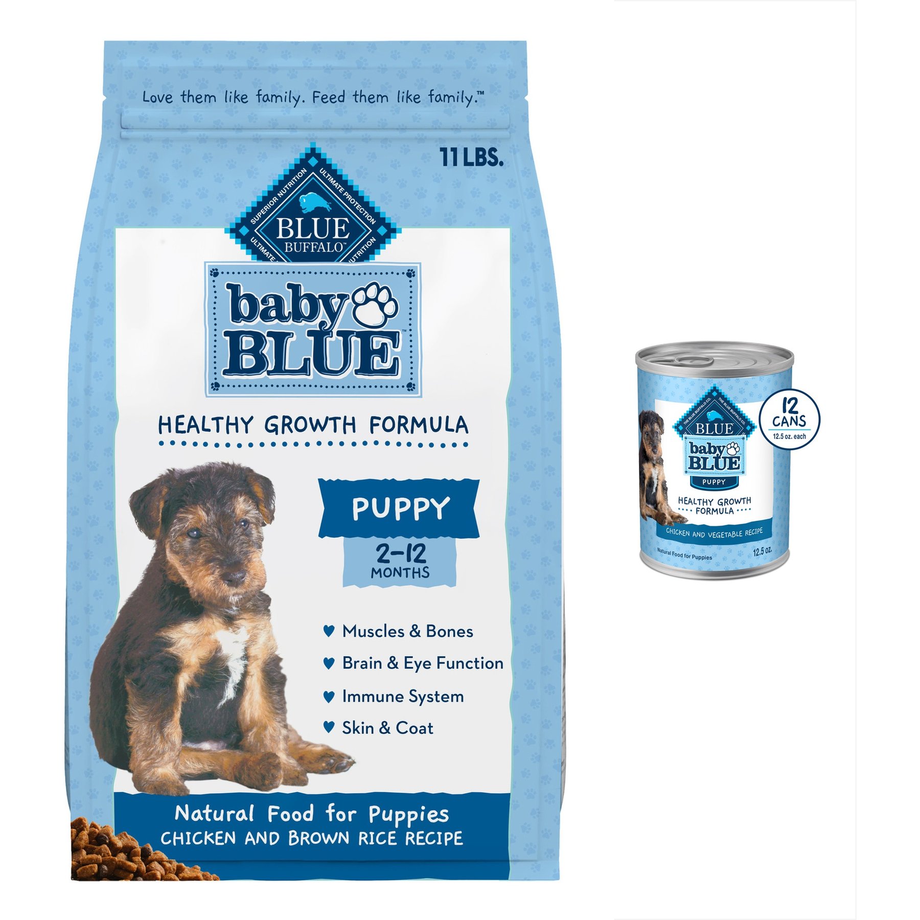 Blue Buffalo Baby BLUE Healthy Growth Formula Natural Puppy Dry Dog Food, Chicken & Brown Rice Recipe 11-lb + Wet Food, Chicken & Vegetable Recipe