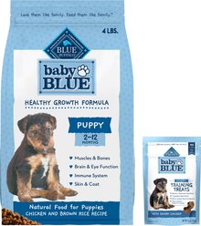 Blue Buffalo Baby BLUE Healthy Growth Formula Natural Puppy Dry Dog Food, Chicken & Brown Rice Recipe 4-lb + Training Treats Natural Puppy Soft Treats, Savory Chicken