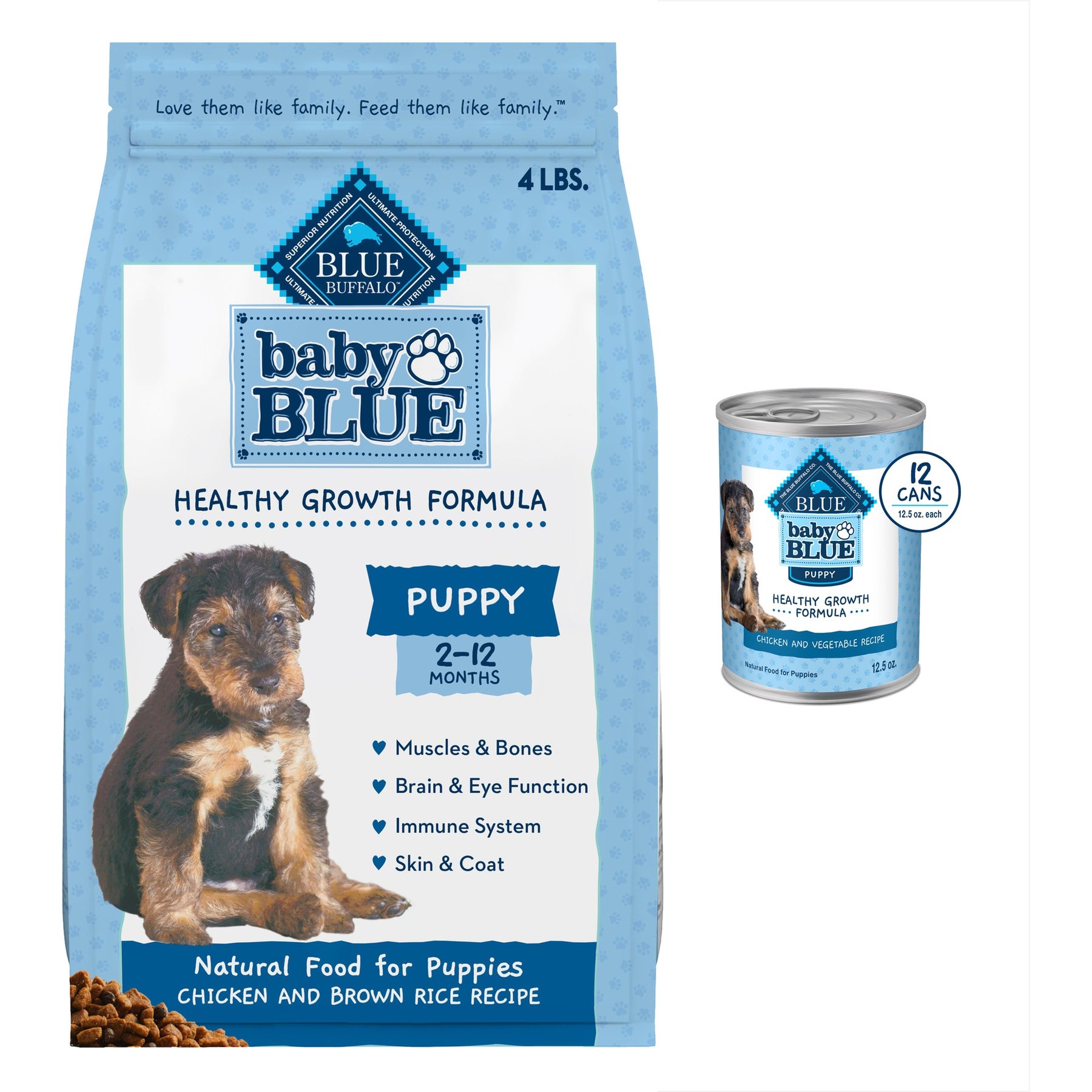 Blue Buffalo Baby BLUE Healthy Growth Formula Natural Puppy Dry Dog Food, Chicken & Brown Rice Recipe 4-lb + Wet Food, Chicken & Vegetable Recipe