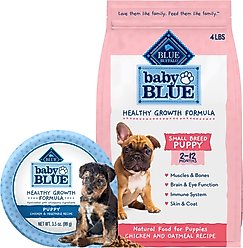 Blue Buffalo Baby BLUE Healthy Growth Formula Natural Small Breed Puppy Dry Dog Food, Chicken & Oatmeal Rice Recipe 4-lb + Wet Food Cup, Chicken & Vegetable Recipe