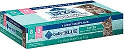 Blue Buffalo Baby BLUE Healthy Growth Formula with DHA Chicken & Salmon Recipes High-Protein Grain-Free Pate Variety Pack Kitten Variety Pack Canned Cat Food, 3-oz can, 6 count