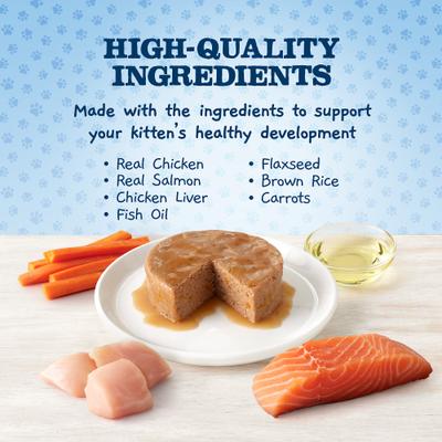 Show full view: Blue Buffalo Baby BLUE Healthy Growth Formula with DHA Chicken & Salmon Recipes High-Protein Grain-Free Pate Variety Pack Kitten Variety Pack Canned Cat Food, 3-oz can, 6 count slide 5 of 10