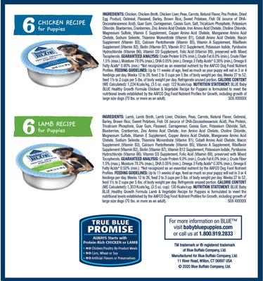 Show full view: Blue Buffalo Baby Blue Natural Chicken, Lamb & Vegetable Recipe Variety Pack Puppy Wet Food, 3.5-oz cans, case of 12 slide 3 of 10