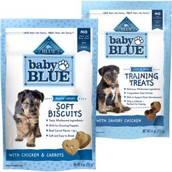 Blue Buffalo Baby BLUE Soft Biscuits Natural Puppy Dog Treats, Chicken & Carrots + Training Treats Natural Puppy Soft Treats, Savory Chicken
