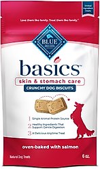 Blue Buffalo Basics Crunchy Dog Biscuits for Skin & Stomach Care Salmon & Potato Recipe Dog Treats, 6-oz bag 