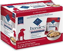 Blue Buffalo Basics LID Skin & Stomach Care Grain-Free Salmon in Gravy Adult Wet Dog Food Topper, 2.5-oz pouch, case of 12