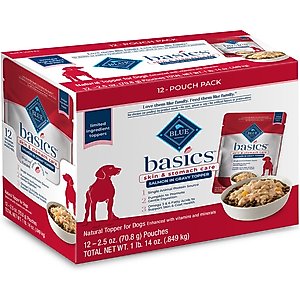 Blue Buffalo Basics LID Skin & Stomach Care Grain-Free Salmon in Gravy Adult Wet Dog Food Topper, 2.5-oz pouch, case of 12