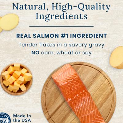 Show full view: Blue Buffalo Basics LID Skin & Stomach Care Grain-Free Salmon in Gravy Adult Wet Dog Food Topper, 2.5-oz pouch, case of 12 slide 4 of 8