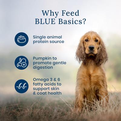 Show full view: Blue Buffalo Basics LID Skin & Stomach Care Grain-Free Salmon in Gravy Adult Wet Dog Food Topper, 2.5-oz pouch, case of 12 slide 5 of 8