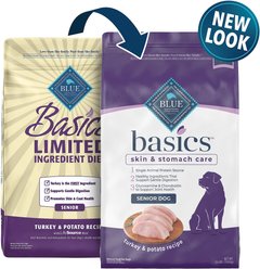 Blue Buffalo Basics Limited Ingredient Diet Turkey & Potato Recipe Senior Dry Dog Food, 24-lb bag + Blue Buffalo Basics Limited Ingredient Formula Biscuits Turkey & Potato Dog Treats, 6-oz bag slide 2 of 7