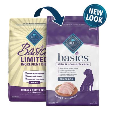 Show full view: Blue Buffalo Basics Limited Ingredient Diet Turkey & Potato Recipe Senior Dry Dog Food, 24-lb bag + Blue Buffalo Basics Limited Ingredient Formula Biscuits Turkey & Potato Dog Treats, 6-oz bag slide 2 of 7