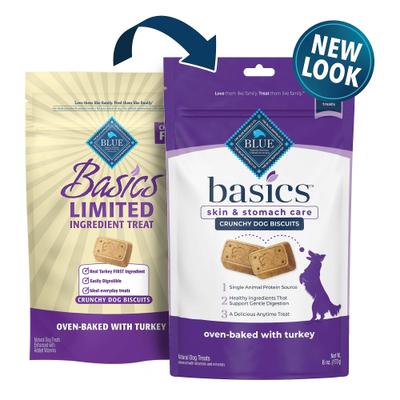 Show full view: Blue Buffalo Basics Limited Ingredient Diet Turkey & Potato Recipe Senior Dry Dog Food, 24-lb bag + Blue Buffalo Basics Limited Ingredient Formula Biscuits Turkey & Potato Dog Treats, 6-oz bag slide 6 of 7