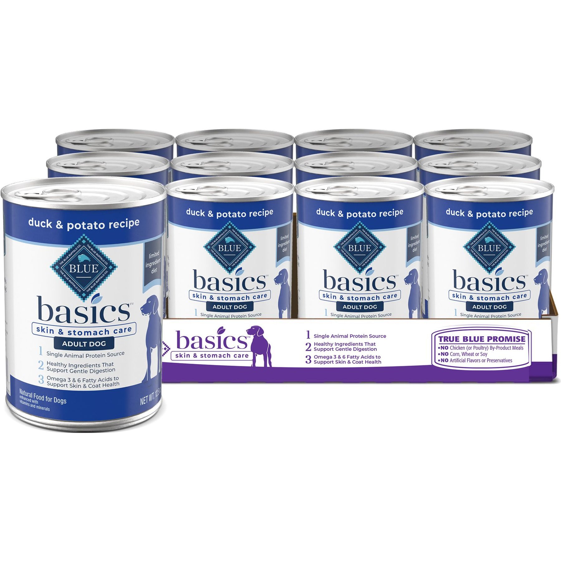 Blue Buffalo Basics Duck & Potato Dog Food, 12.5-oz, 12 ct