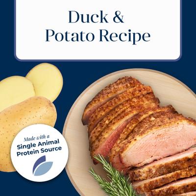 Show full view: Blue Buffalo Basics Skin & Stomach Care Adult Grain-Free Duck & Potato Recipe Wet Dog Food, 12.5-oz can, 12 count slide 5 of 12