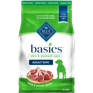 Blue Buffalo Basics Skin & Stomach Care Adult Grain-Free Lamb & Potato Recipe Dry Dog Food, 22-lb bag
