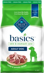 Blue Buffalo Basics Skin & Stomach Care Adult Grain-Free Lamb & Potato Recipe Dry Dog Food, 4-lb bag