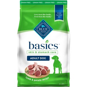 Blue Buffalo Basics Skin & Stomach Care Adult Grain-Free Lamb & Potato Recipe Dry Dog Food, 4-lb bag