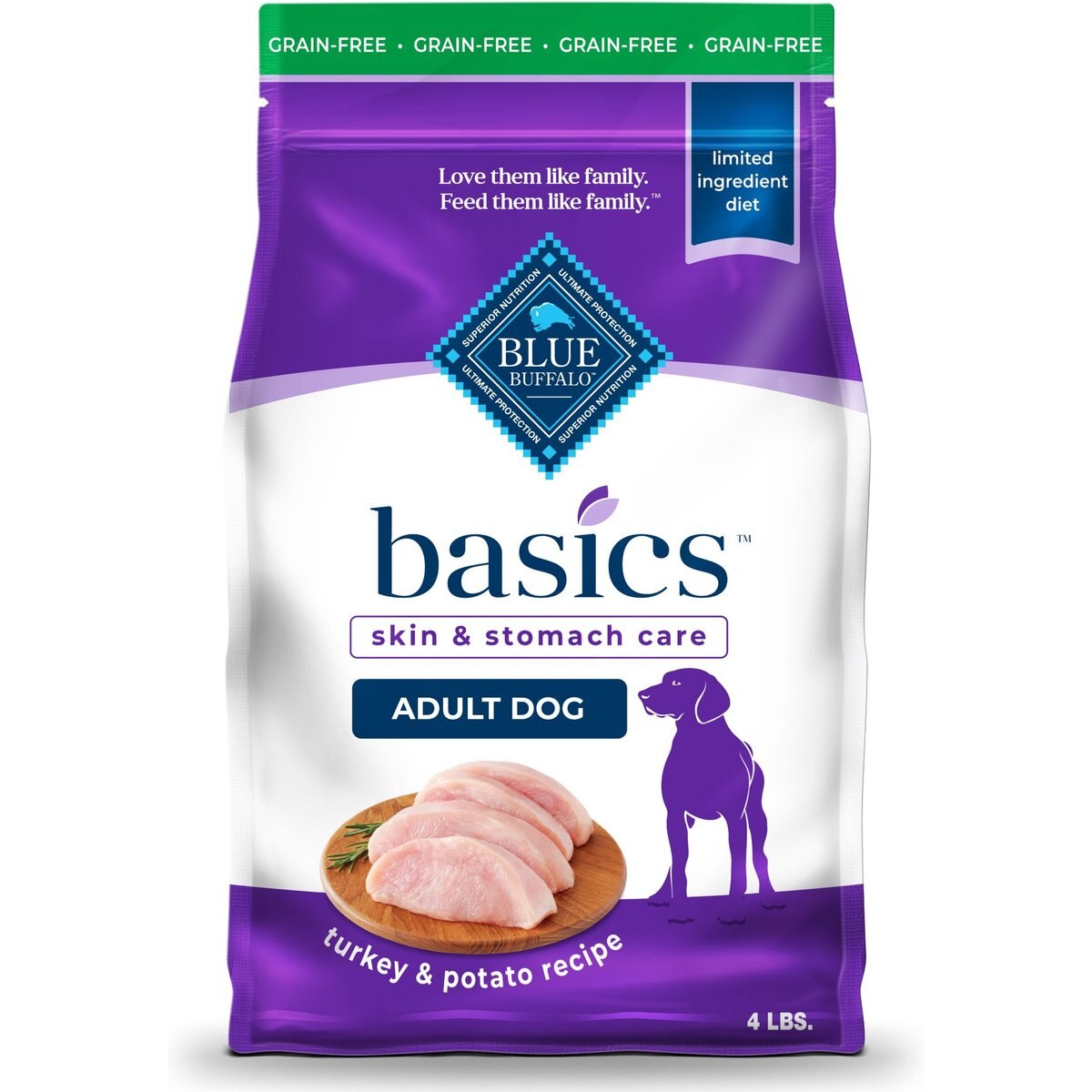 Blue Buffalo Basics Turkey & Potato Grain-Free Dry Dog Food, 4 lb
