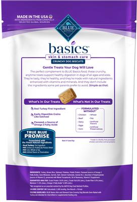 Show full view: Blue Buffalo Basics Skin & Stomach Care Biscuits Turkey & Potato Dog Treats, 6-oz bag slide 3 of 12