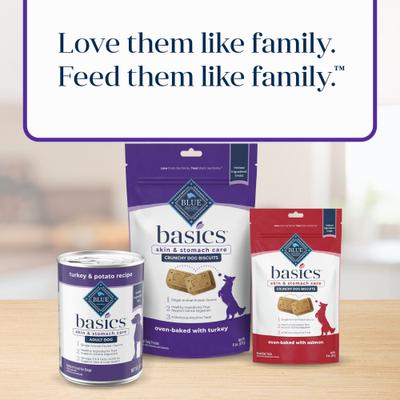 Show full view: Blue Buffalo Basics Skin & Stomach Care Biscuits Turkey & Potato Dog Treats, 6-oz bag slide 10 of 12