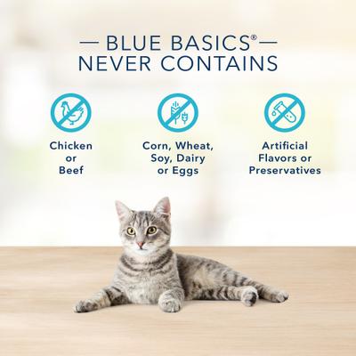 Show full view: Blue Buffalo Basics Skin & Stomach Care Grain-Free Duck & Potato Entree Indoor Adult Canned Cat Food, 3-oz, case of 24 slide 5 of 11