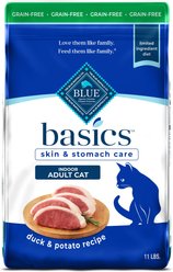 Blue Buffalo Basics Skin & Stomach Care Grain-Free Duck & Potato Recipe Dry Cat Food, 11-lb bag